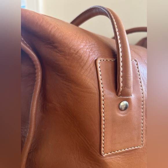 J. Crew Large Brown Leather Tote Bag Exterior Pockets Tan - Picture 9 of 14